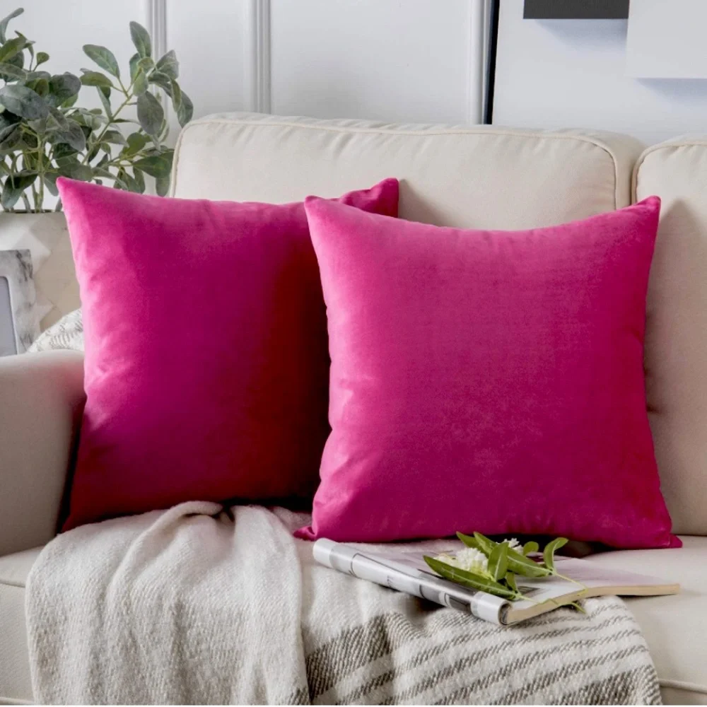 Luxury Home | Oversized Chic Fuschia Pink Soft Velvet Throw Pillow Covers